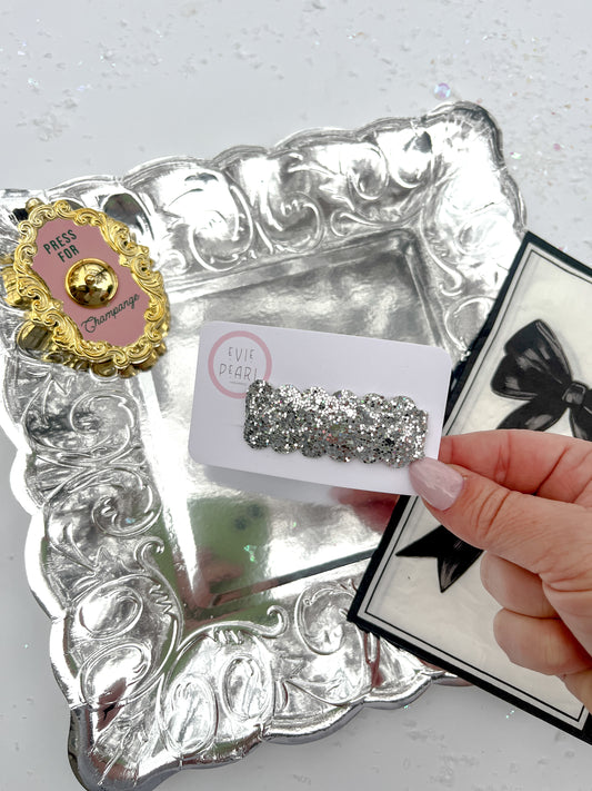 Silver Glitter Single Snap Clip