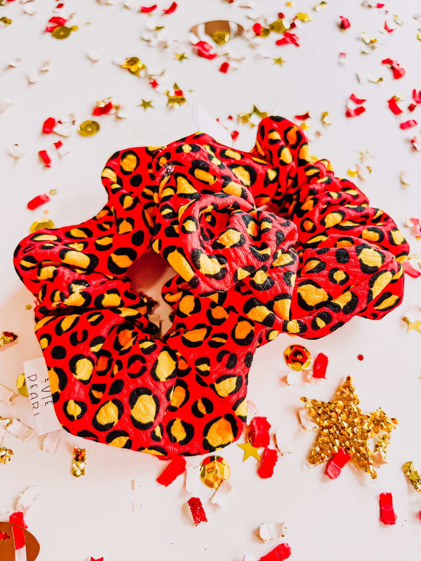 Red Gold Leopard Girls Scrunchy