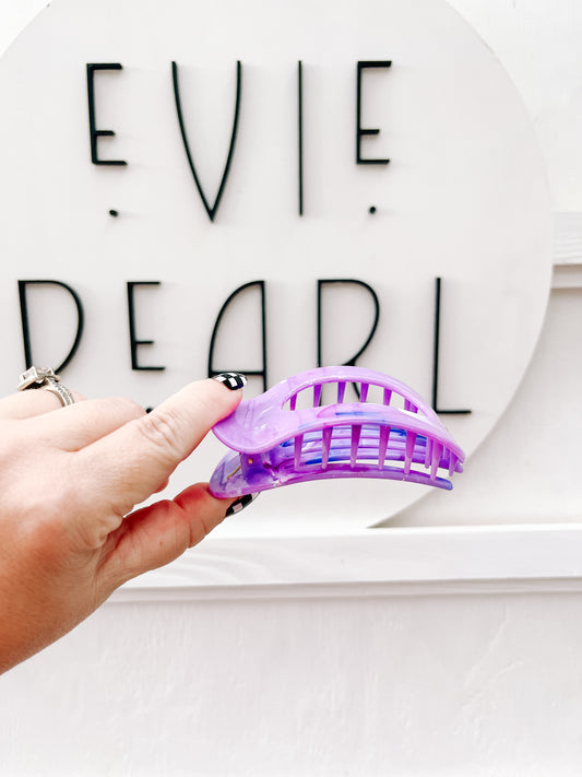 Purple Marbled Flat Medium Claw Clip