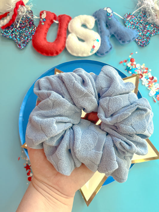 Blue Flocked Daisy Oversized Scrunchy
