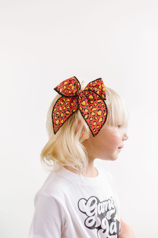 Red Leopard Black Stitching Bow