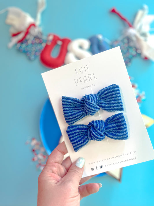 Royal Blue Ribbed Knot Bow Pigtails