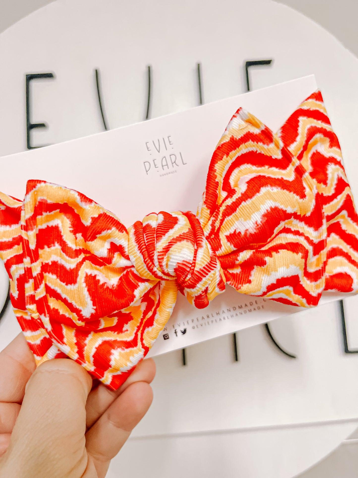 Red Gold White ZigZag KC Print Baby Bow Turban