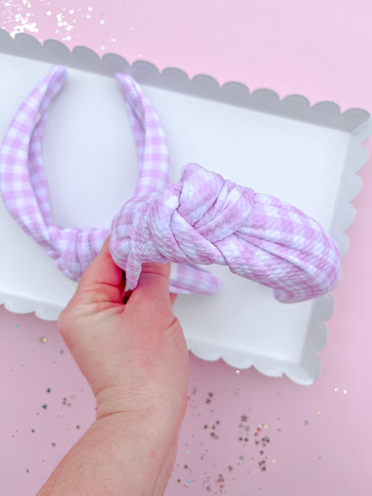 Pink Gingham Knotted Headband