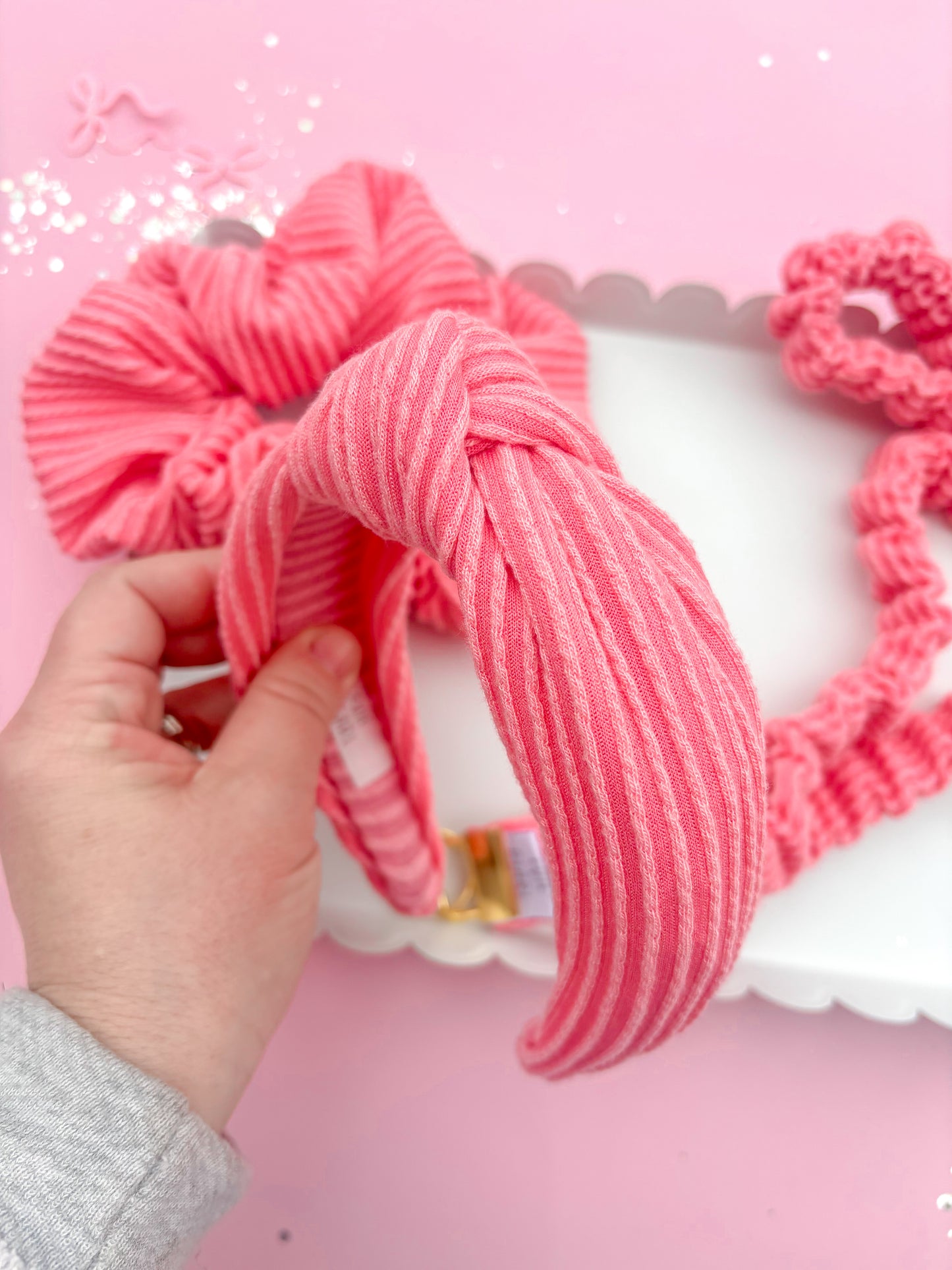 Coral Ribbed Teacher Gift Set- Lanyard| Knotted Headband| Scrunchie