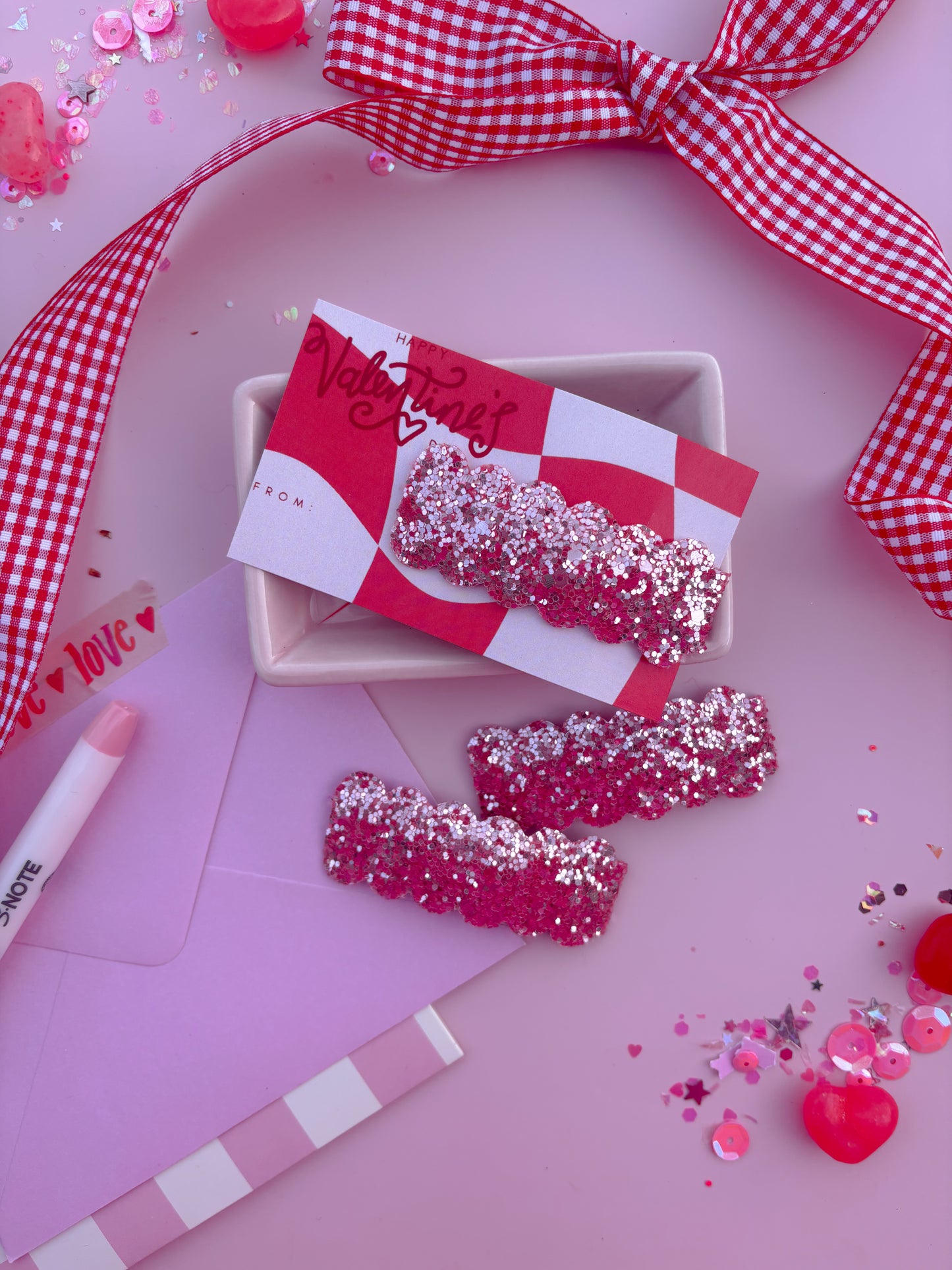Rose Pink Glitter Snap Clip