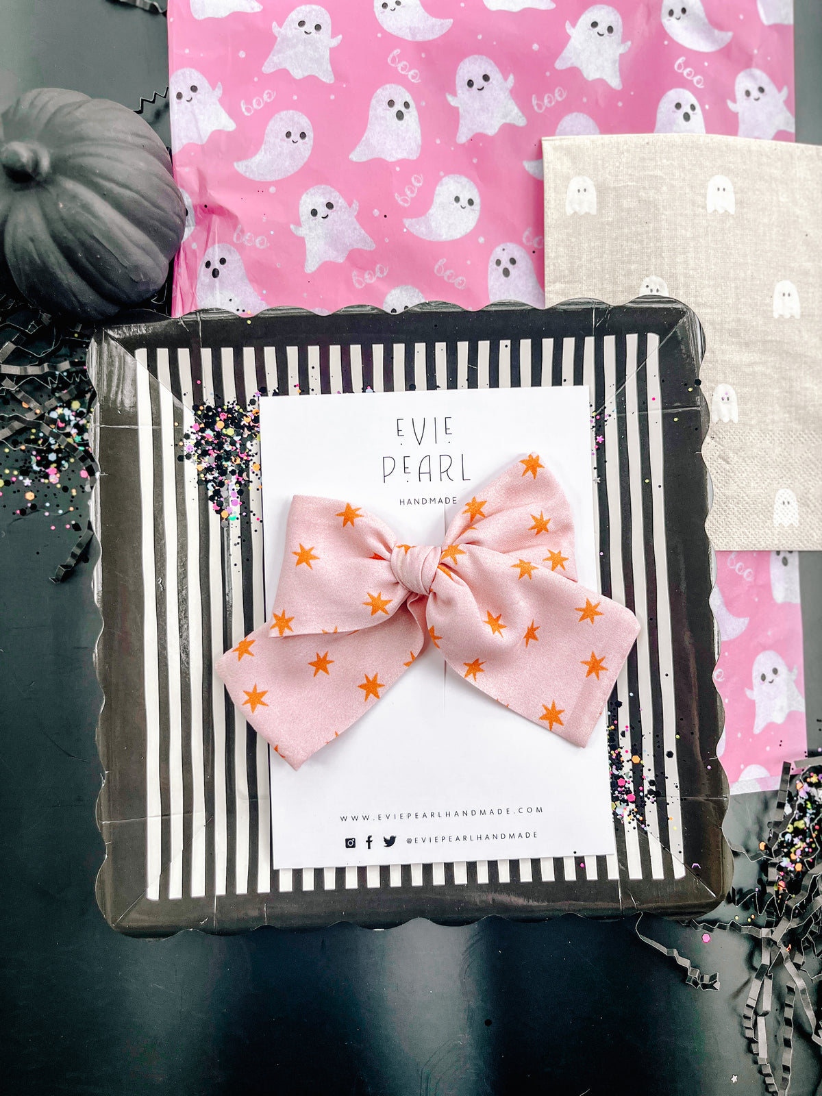 Pinky Peach Stars Chunky Hair Bow