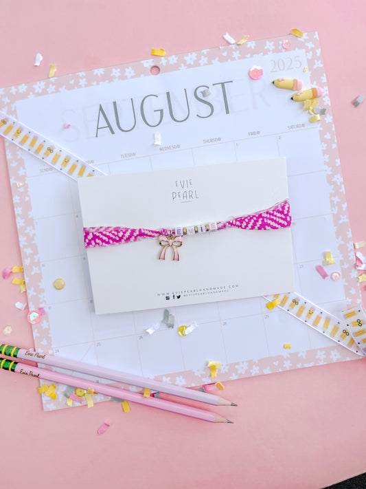 PREORDER: Name Bow Charm Wrap Bracelet Made By Evie Pearl
