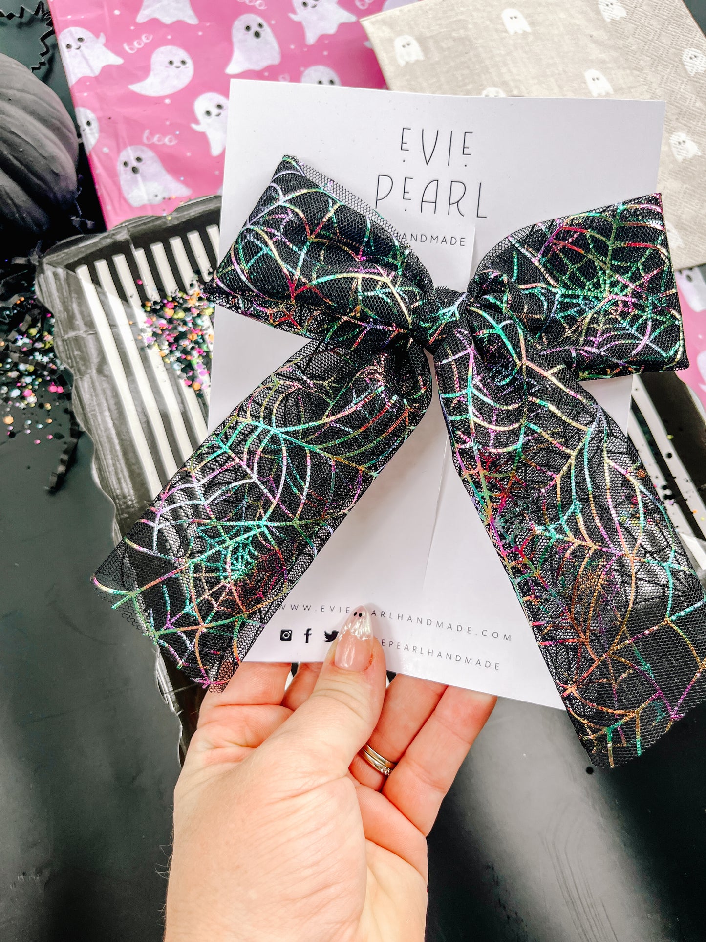 XL Spider Web Irredescent Hair Bow