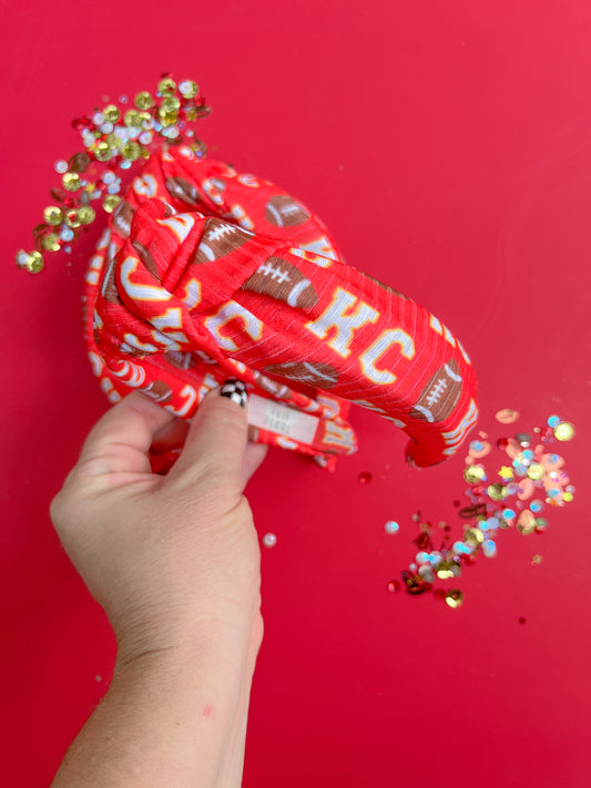 Red KC Football Knotted Headband for girls & women