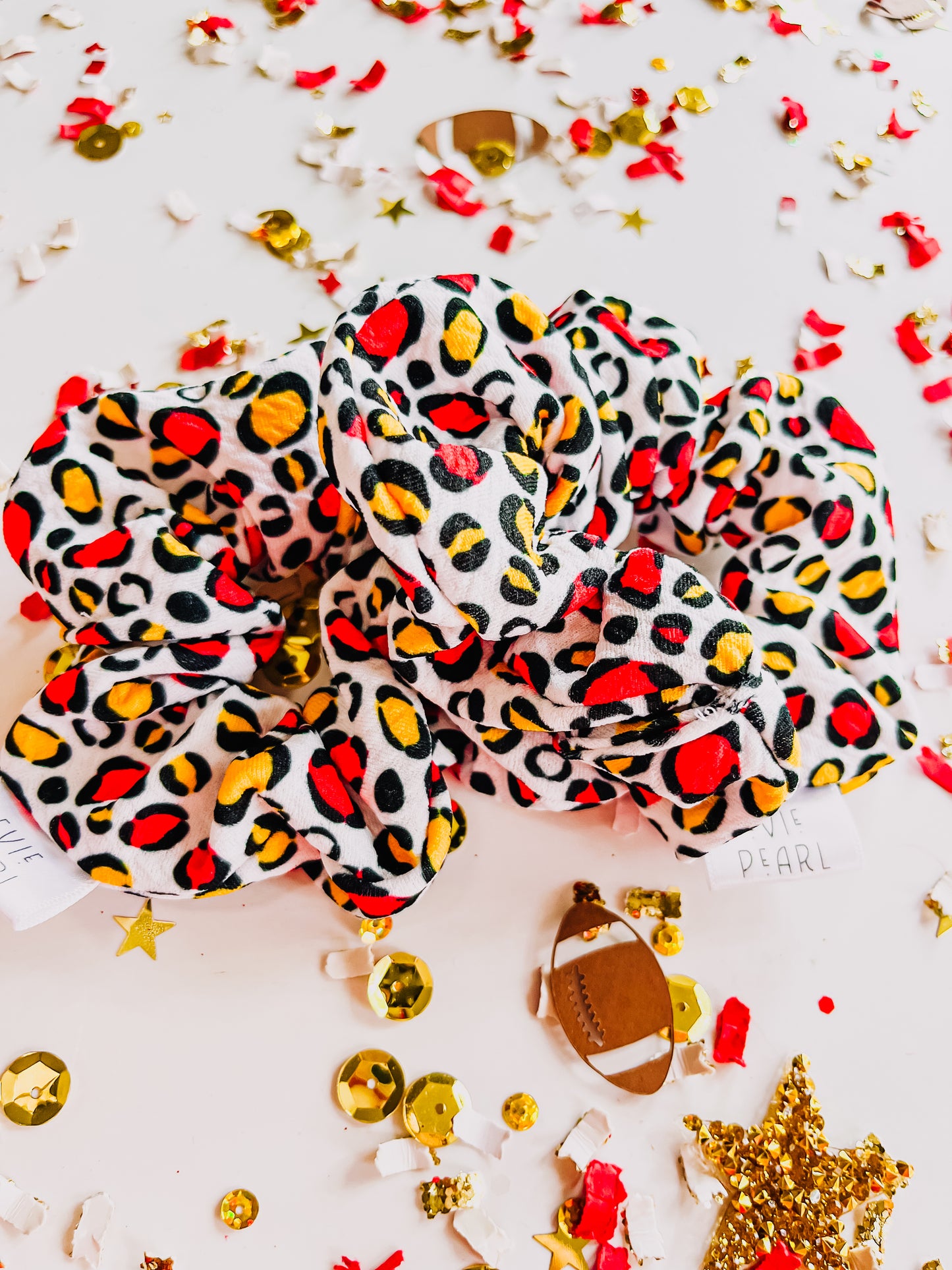 White Red Gold Leopard Girls Scrunchy