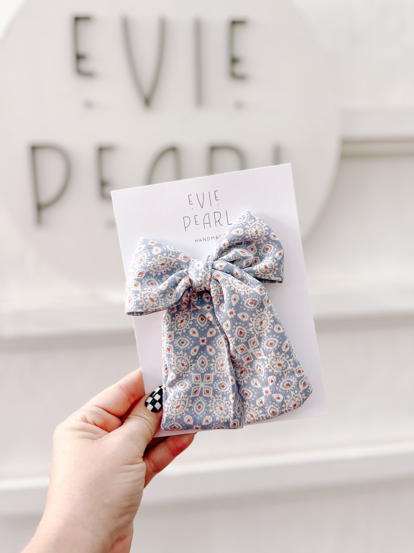 Blue Aztec Longtailed Hair Bow