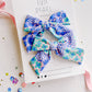 Blue Green Floral Medium Pinwheel Pigtail Set