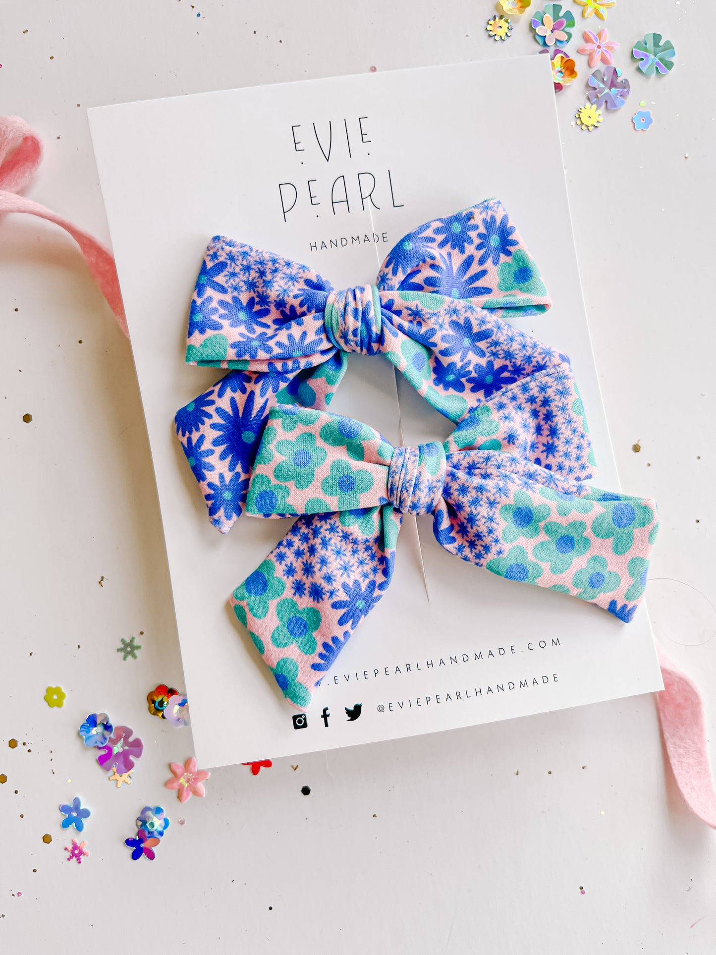 Blue Green Floral Medium Pinwheel Pigtail Set