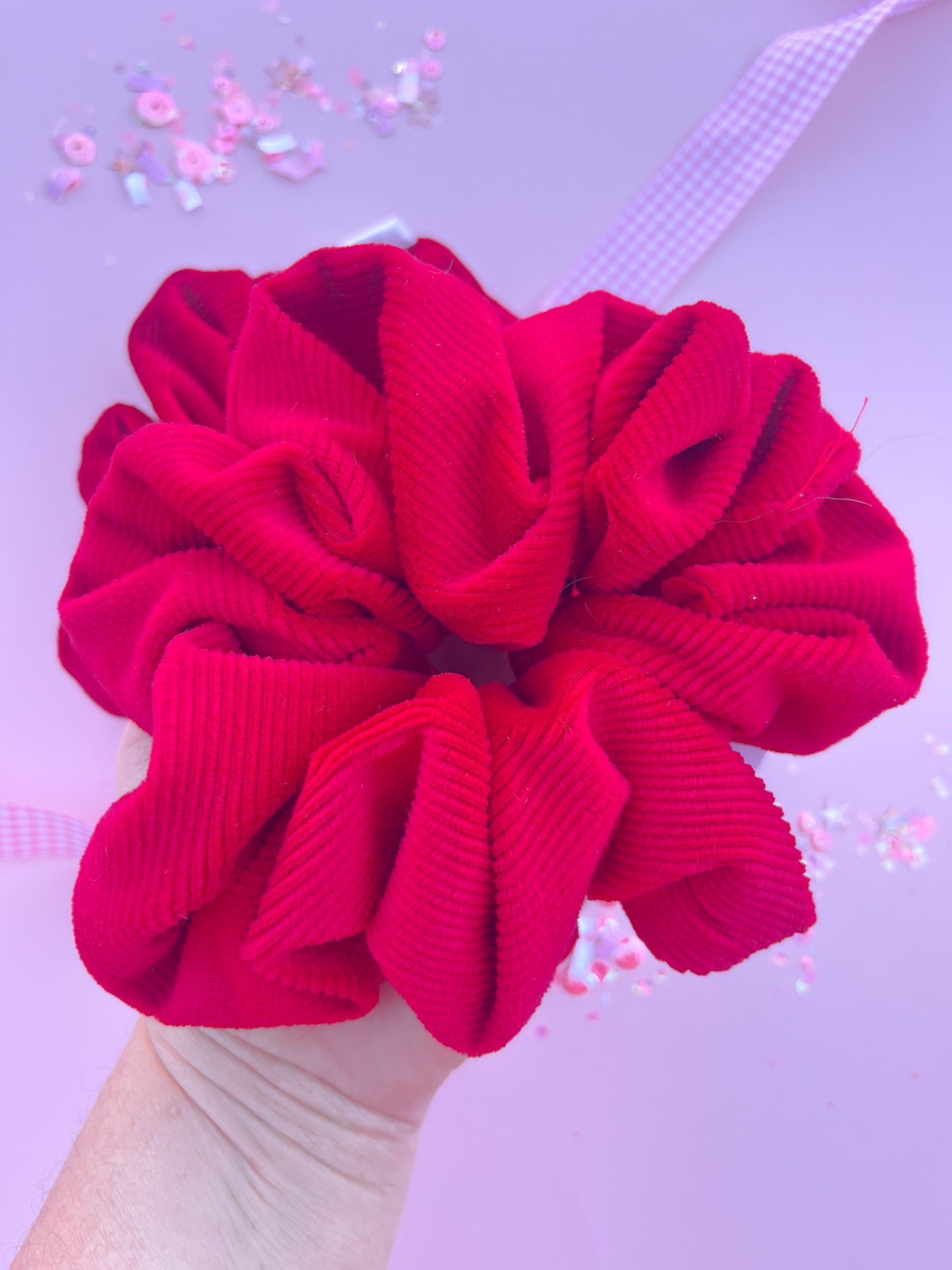 Red Ribbed Soft Oversized Scrunchy for girls and women
