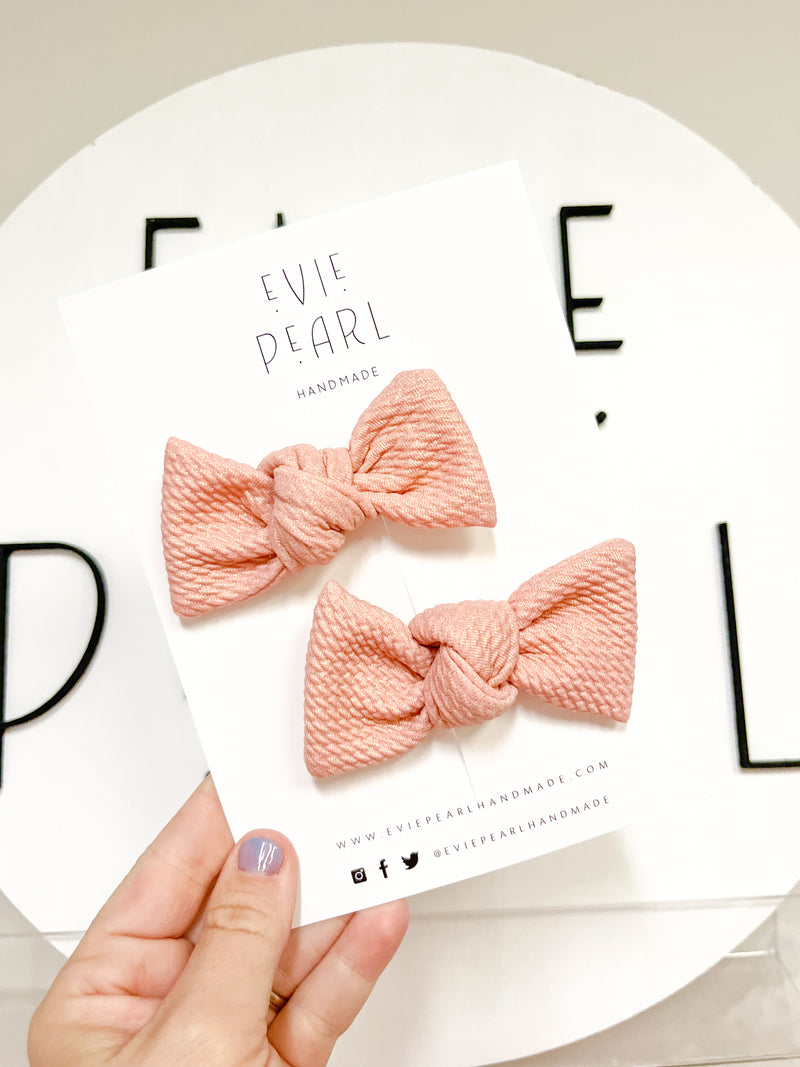 Pink Peachy Gold Shimmer Bullet Knot Bow Pigtails