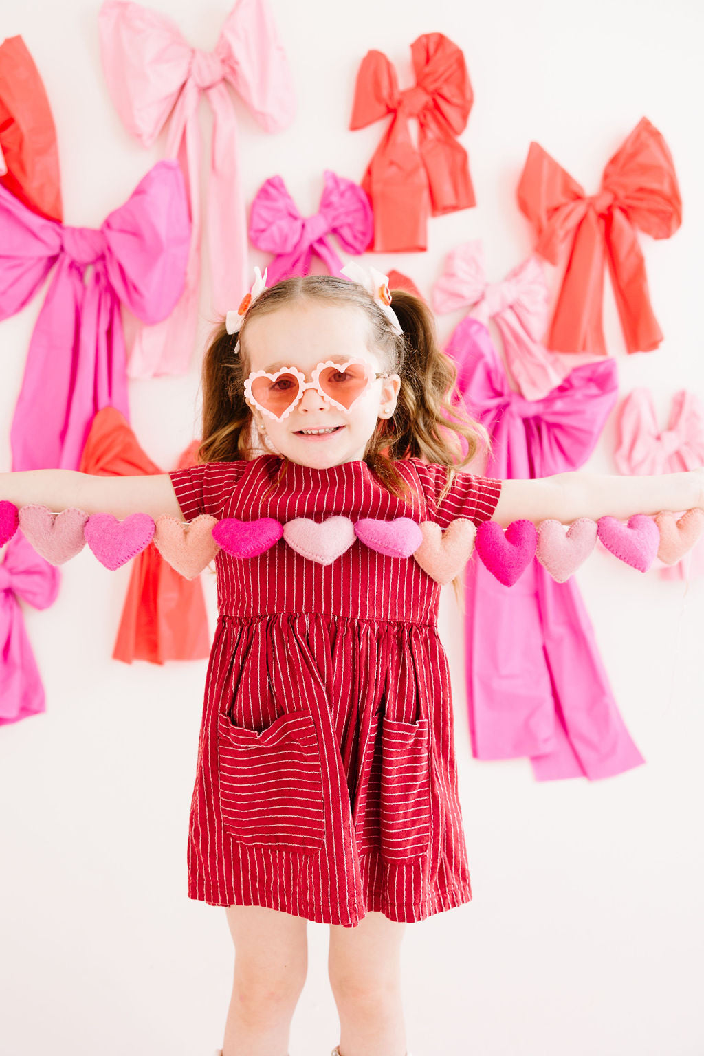 Light Pink Velvet Pigtail Set with Red Lips Charms