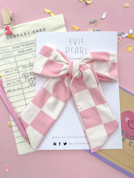 Pink White Checkered XL Pinwheel Bow
