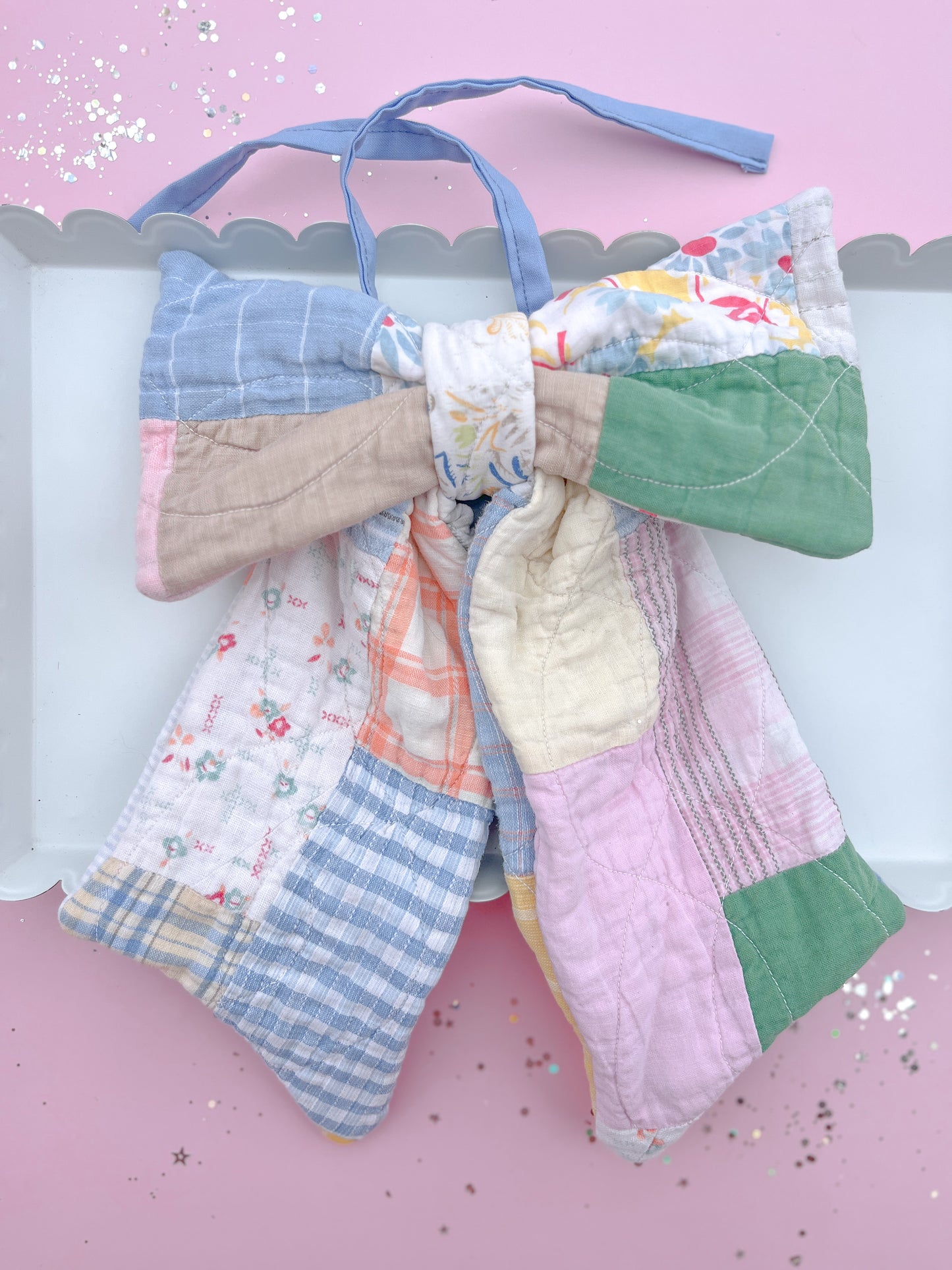 Spring Heirloom Quilted XL Easter Basket Tag Bow