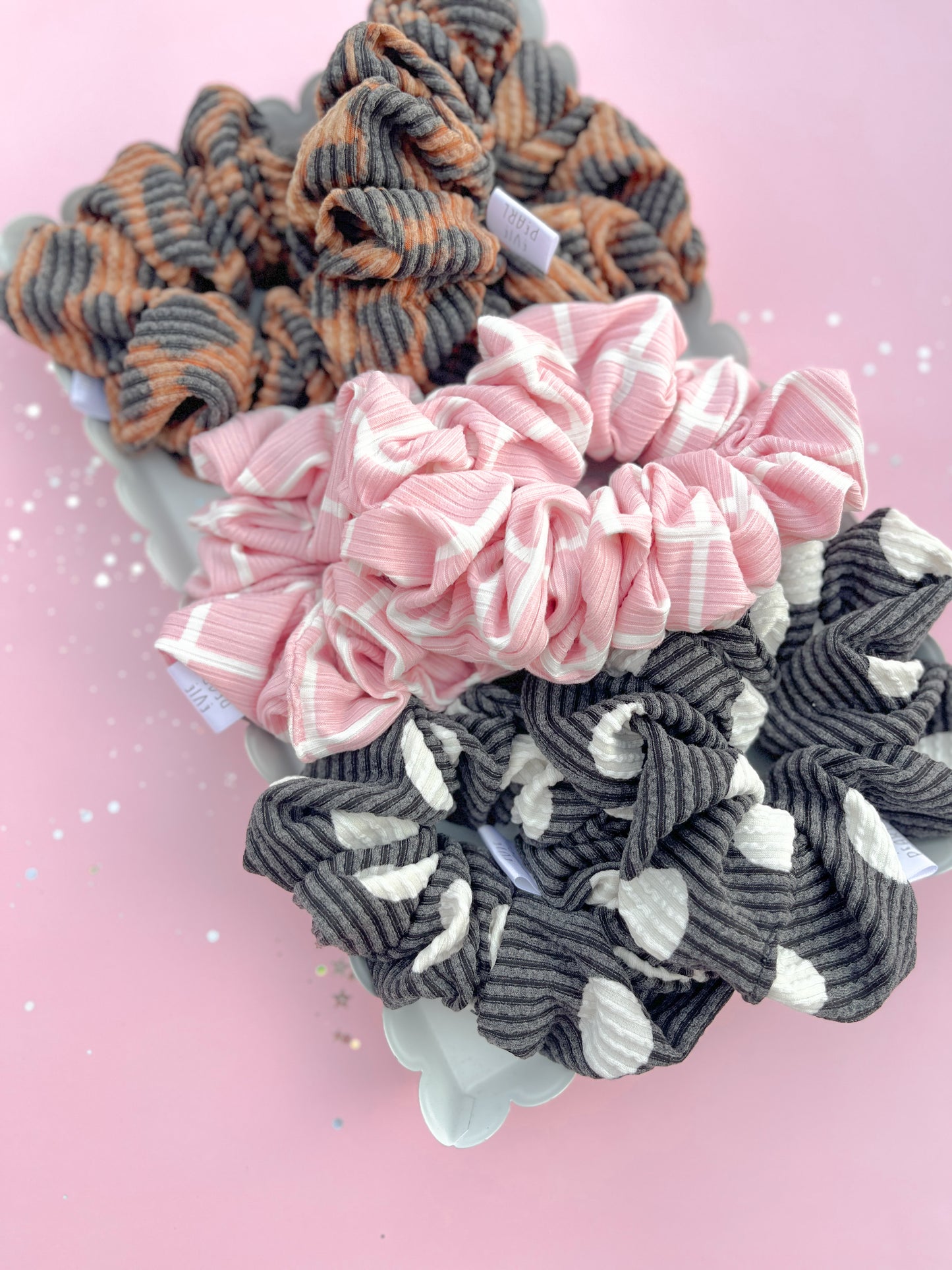 Pink Grid Ribbed Oversized Scrunchy