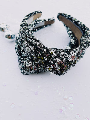Silver Black Sequins Knotted Headband for Girls & Women