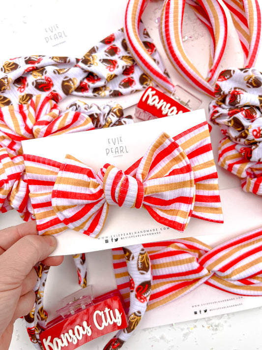 Red & Gold Stripes Baby Bow Turban