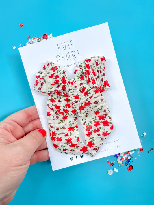 Red Poppy Crinkle Long Tailed Bow