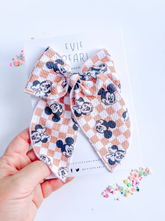Tan Checkered Mouse Oversized Bow