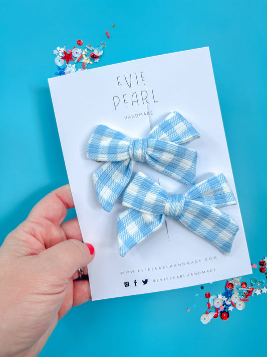 Blue Gingham Small Pigtails Pinwheel