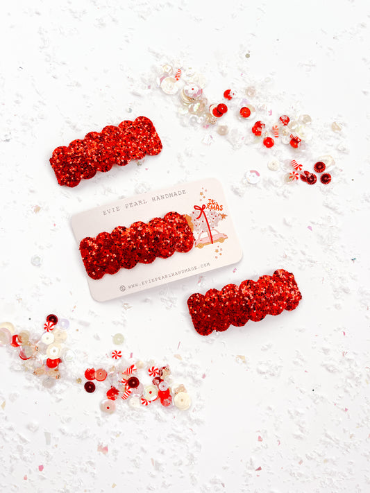 Red Glitter Sparkle Single Snap Clip