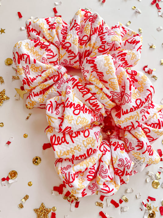 White Kansas City Cursive Oversized Scrunchy R2S