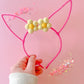 Hot Pink Bunny Headband with Sage Daisies