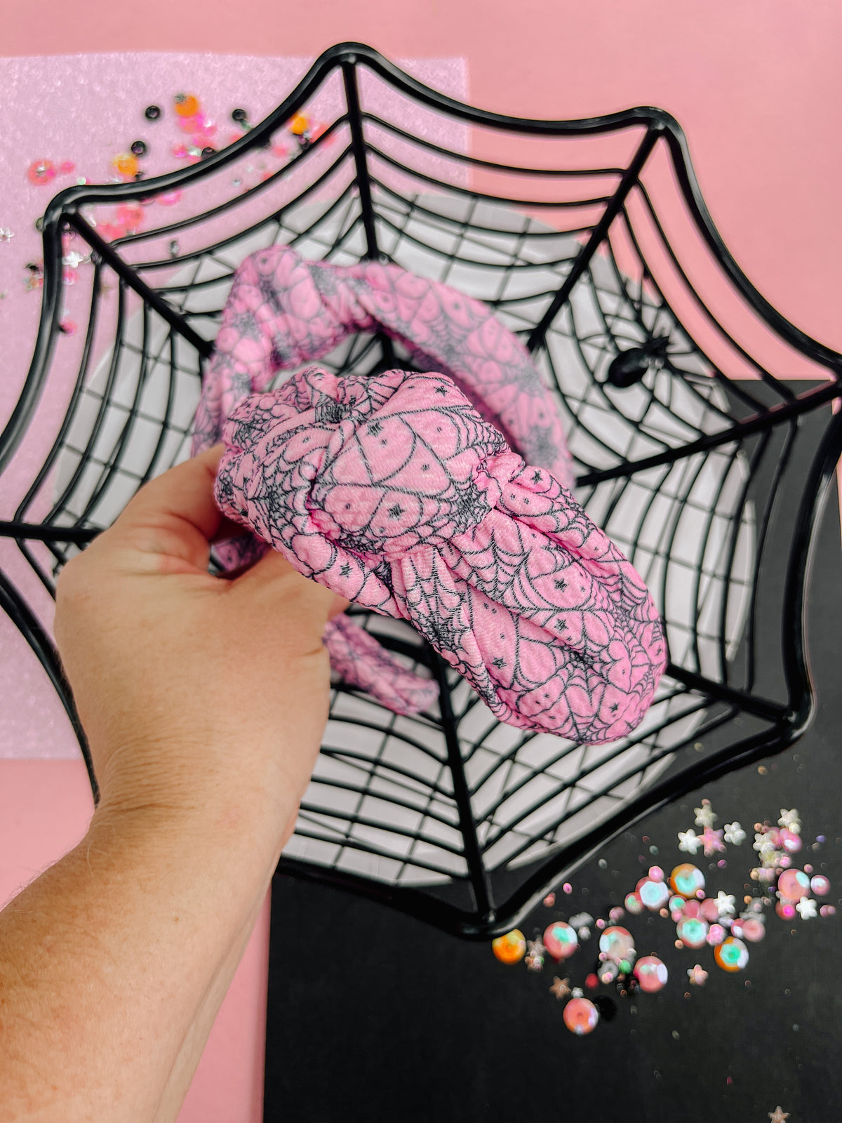 Pink Spider Web Halloween Knotted Headband For Girls & Women