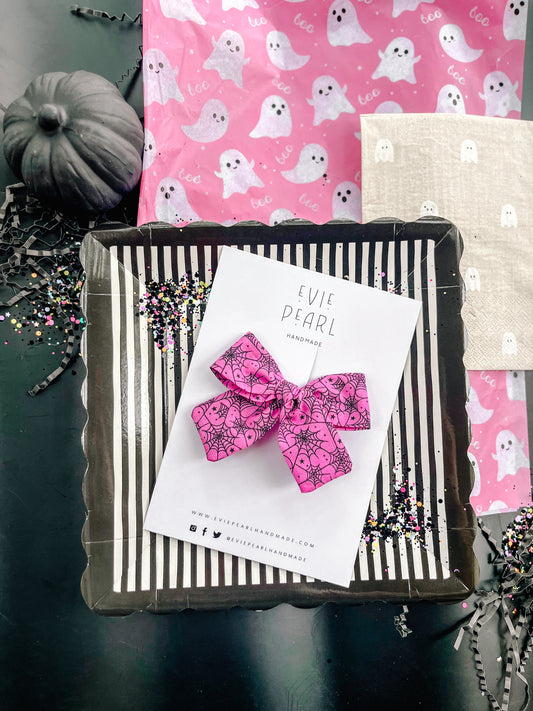 Pink Spider Web Medium Hair Bow