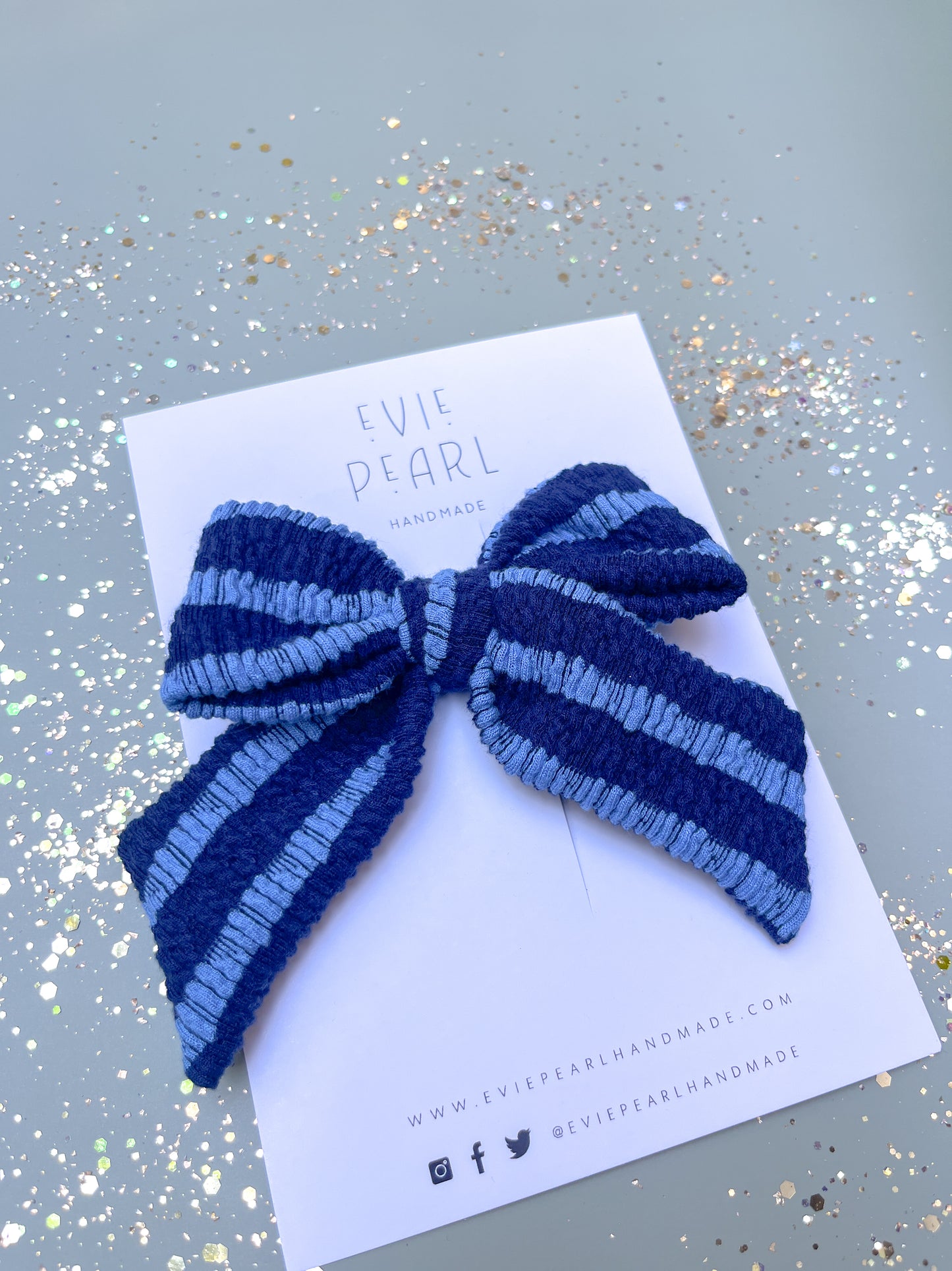 Blue Stripe Large Pinwheel Bow