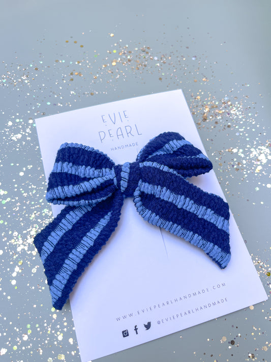 Blue Stripe Large Pinwheel Bow