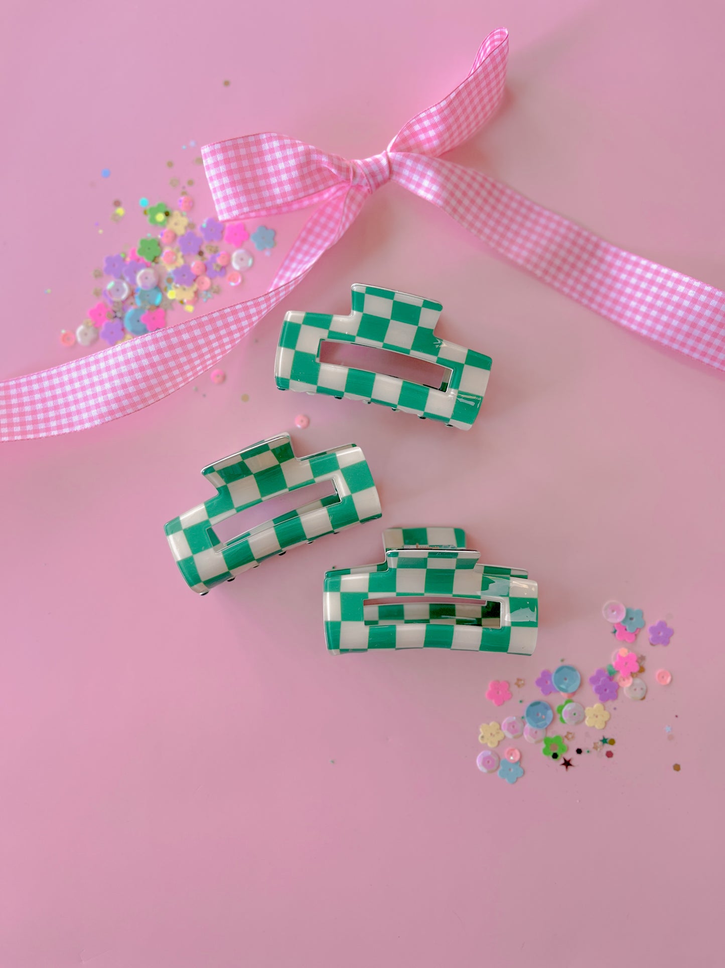 Green Checkered Medium Claw Clip