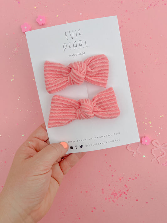 Sunkist Coral Ribbed Knot Bow Pigtails