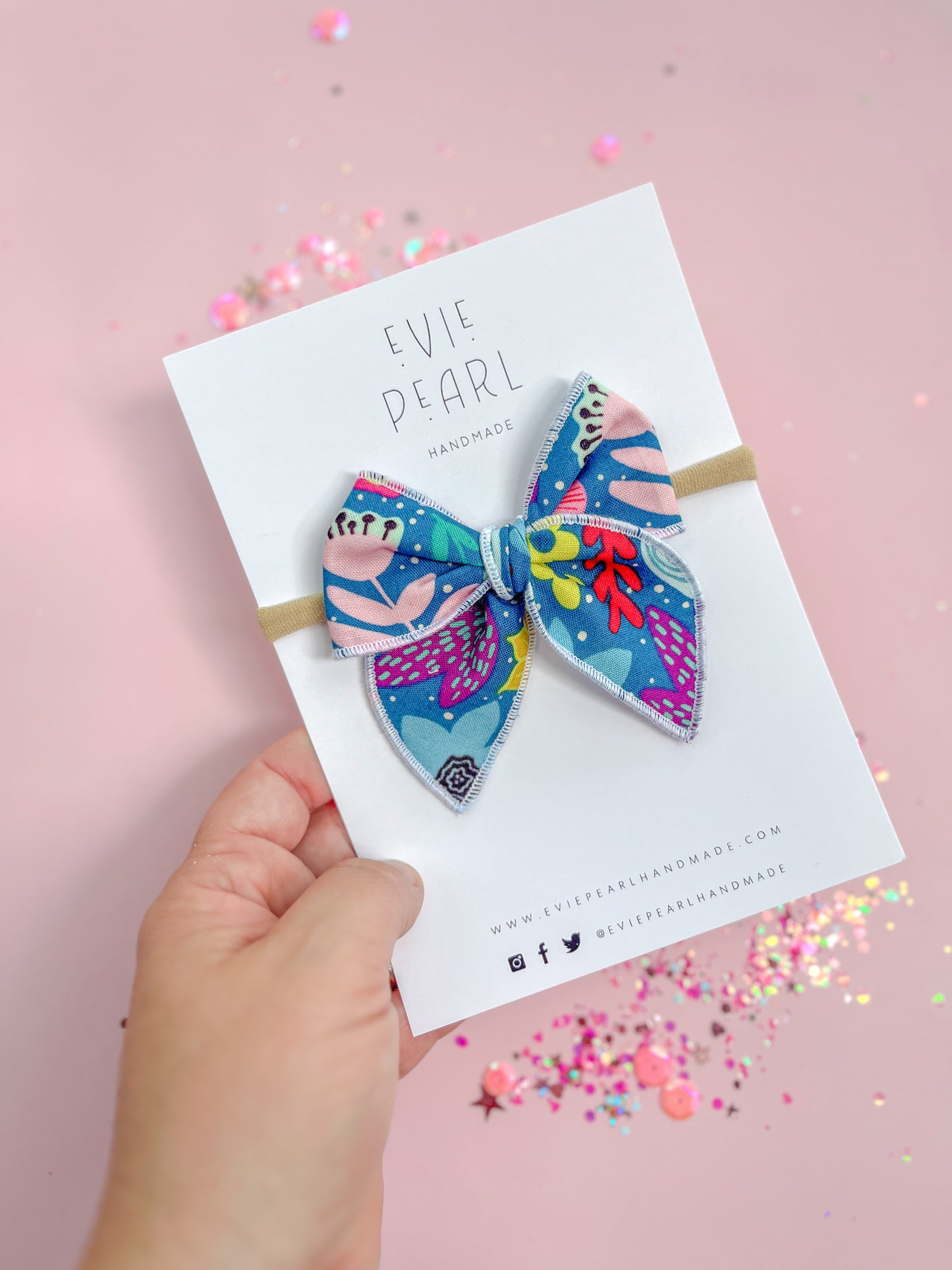 Small Bright Teal Flower Bow On Nylon Headband