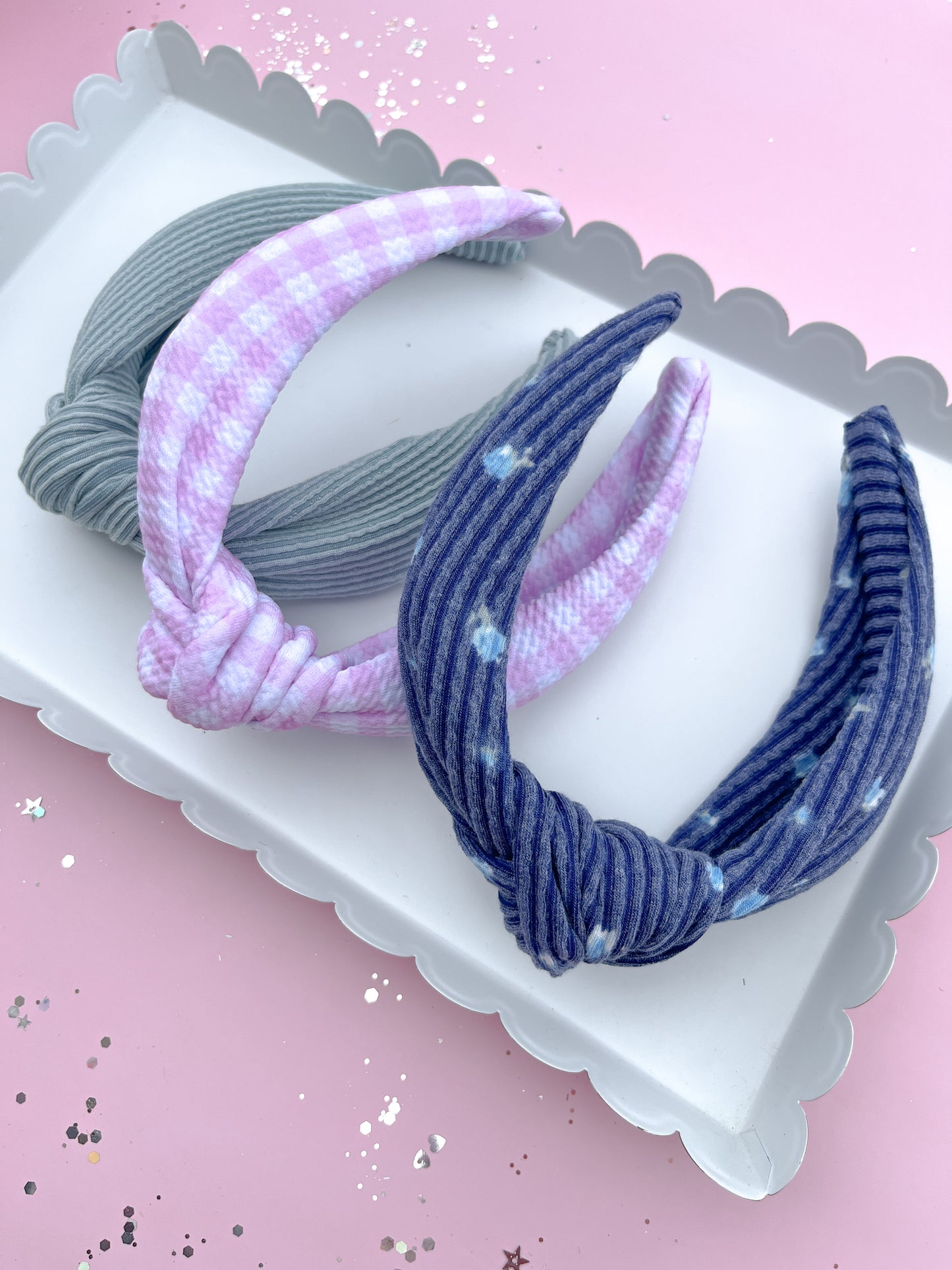 Navy Floral Ribbed Knotted Headband