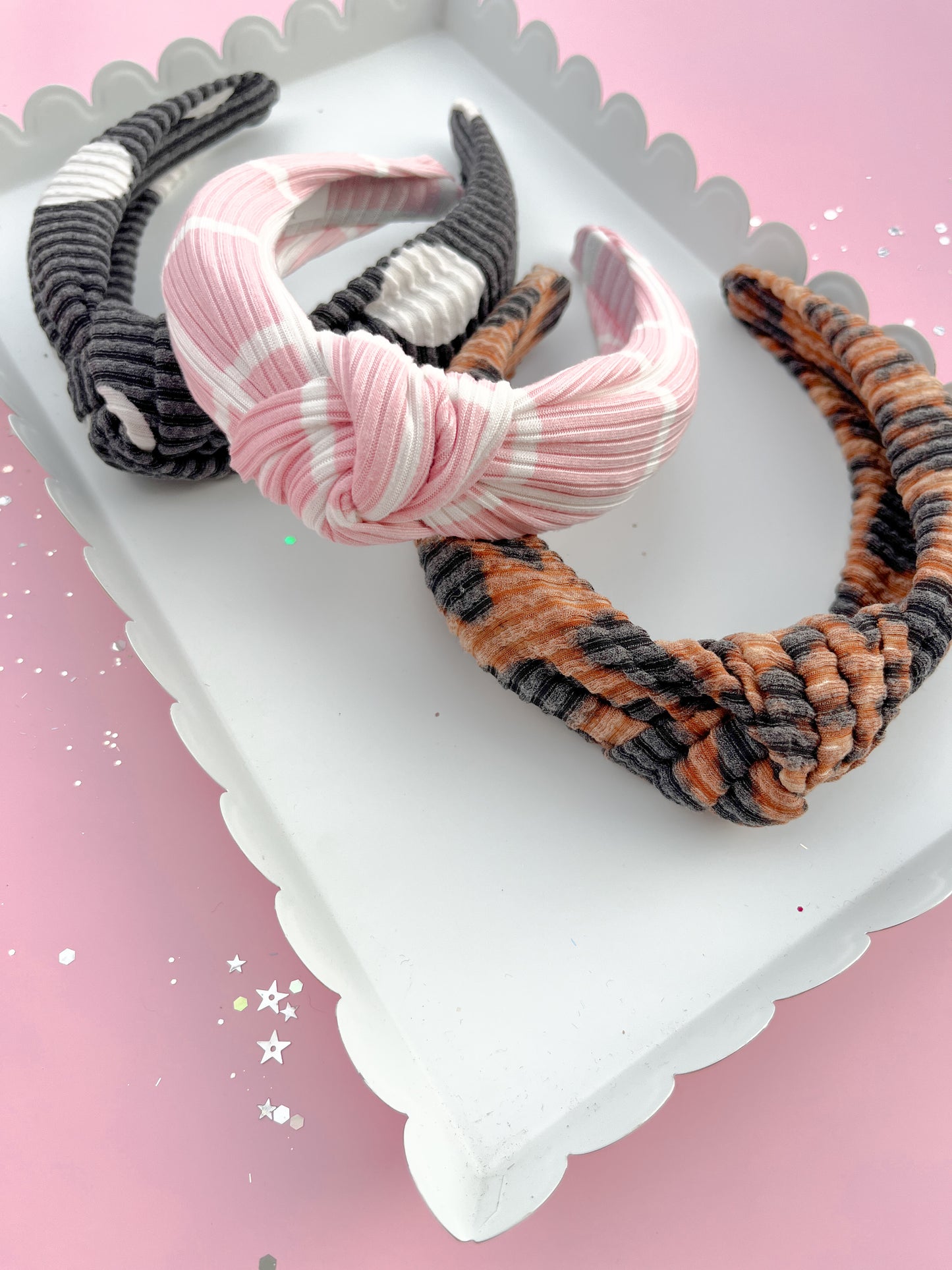 Black Dot Ribbed Knotted Headband