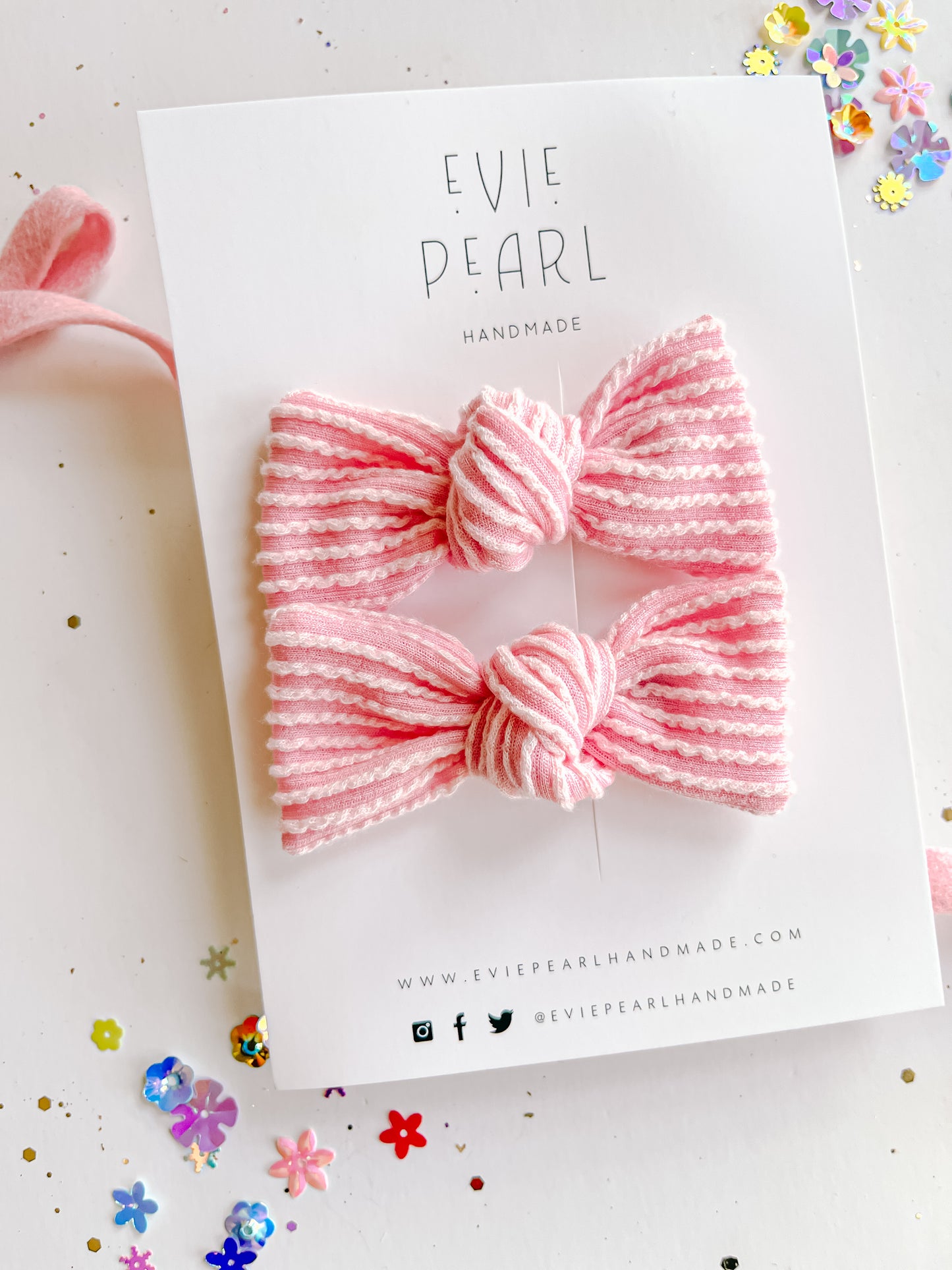 Light Pink Ribbed Knot Bow Pigtail Set