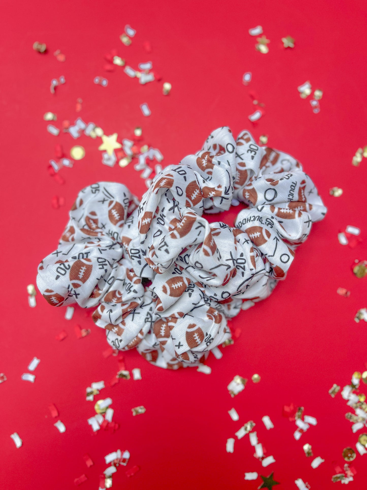 White Football Touchdown Oversized Scrunchy