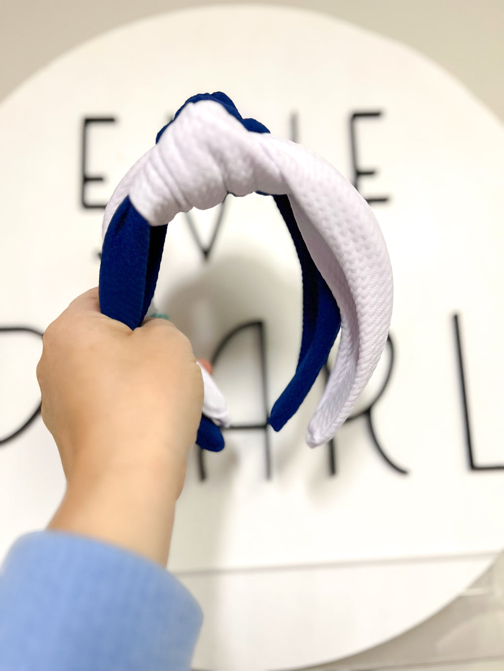 Royal Blue/White Colorblock Knotted Headband