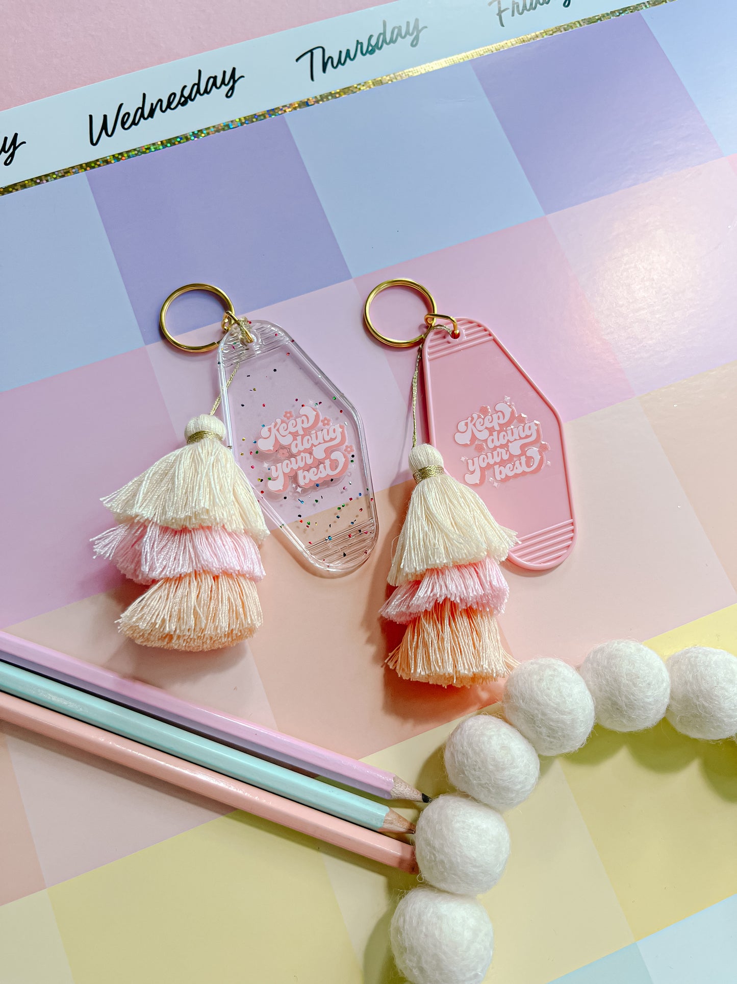 Keep Doing Your Best Motel Keychain with Tassel