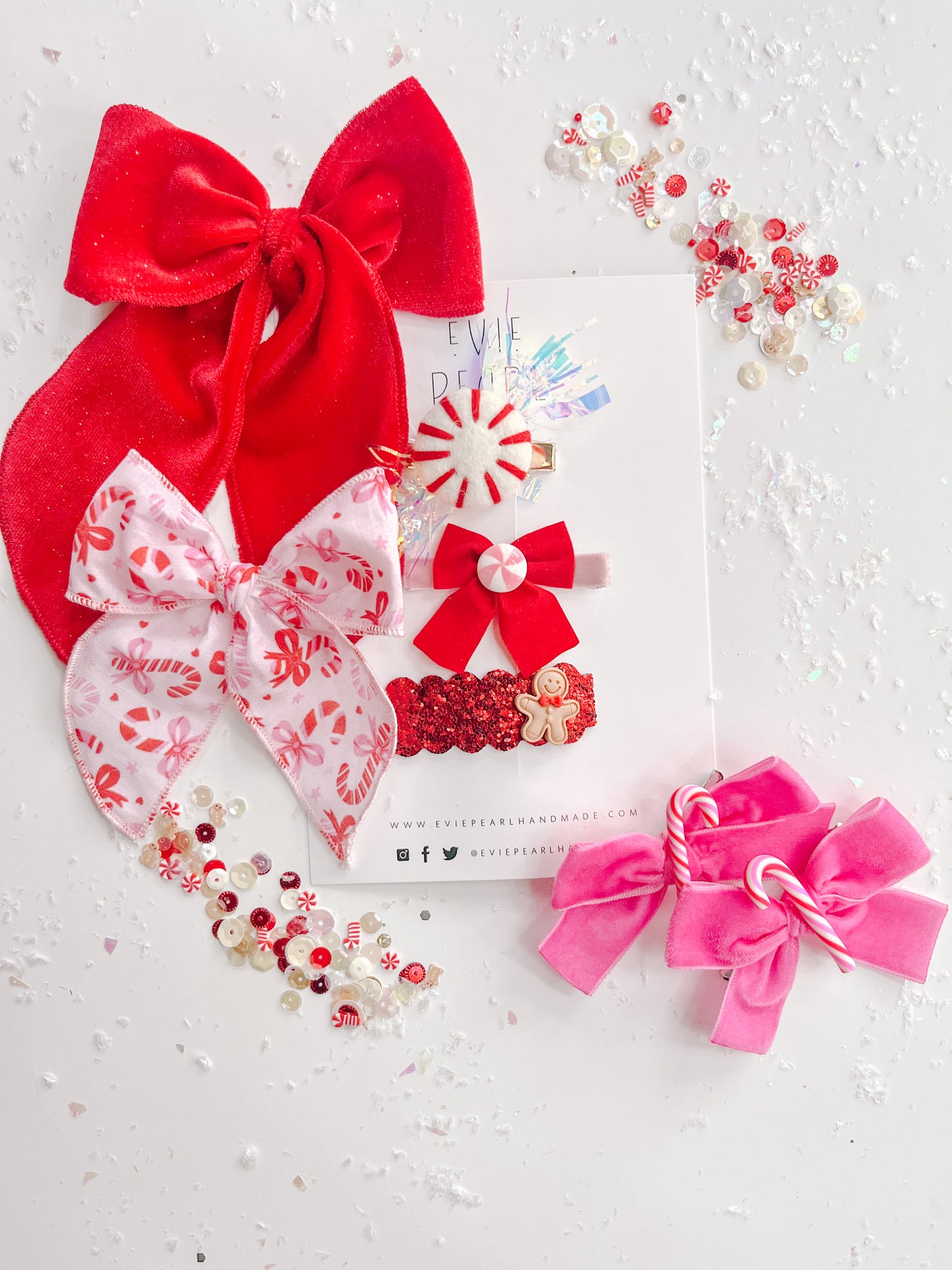 Hot Pink| Red Pink White Candy Cane Charm Pigtail Set