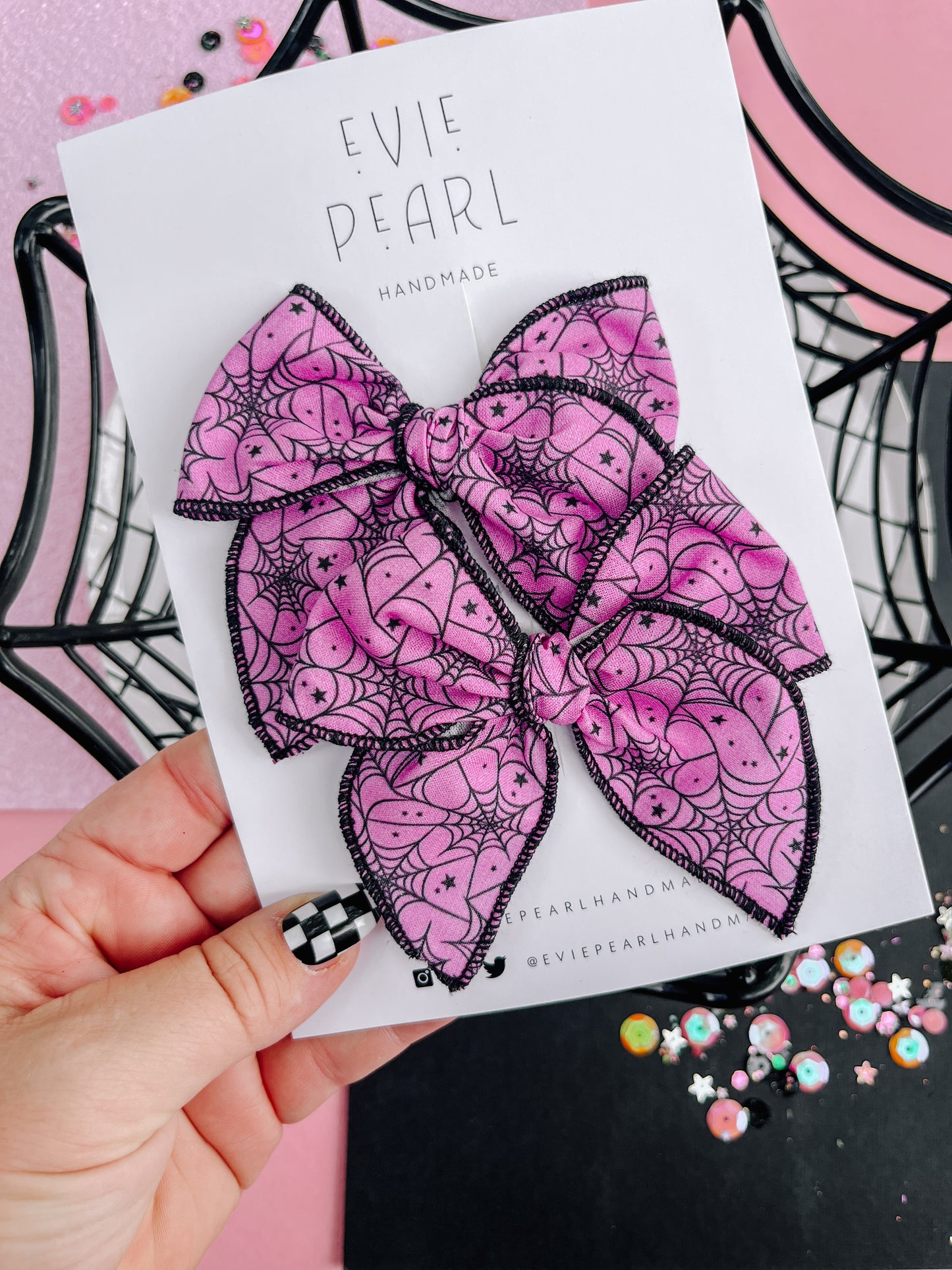 Pink Spider Web Small Pigtail Bow Set