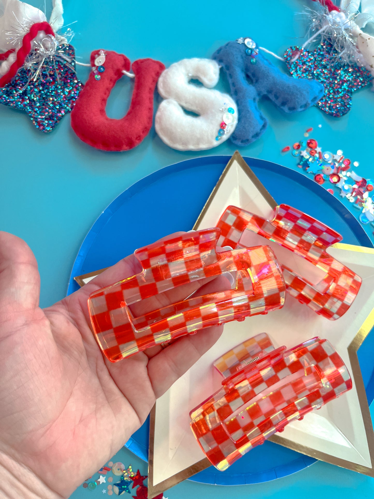 Red Checkered Medium Claw Clip