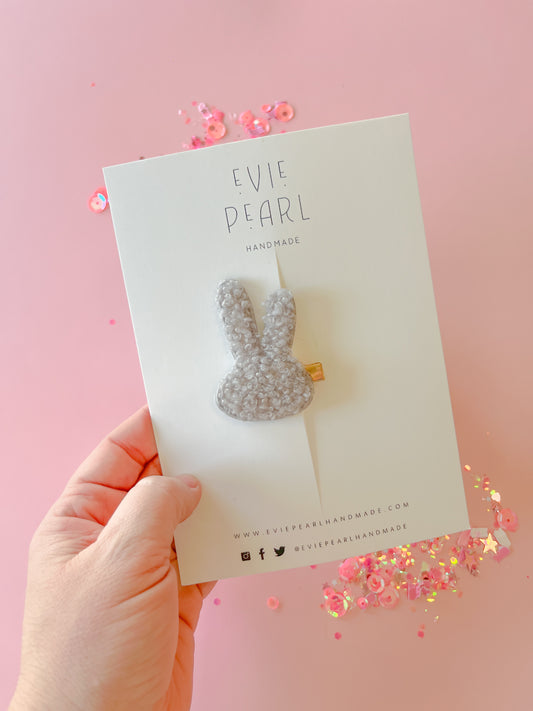 Single Gray Fuzzy Hair Clip