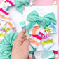Neon Stripe & Teal Knit Bow Set